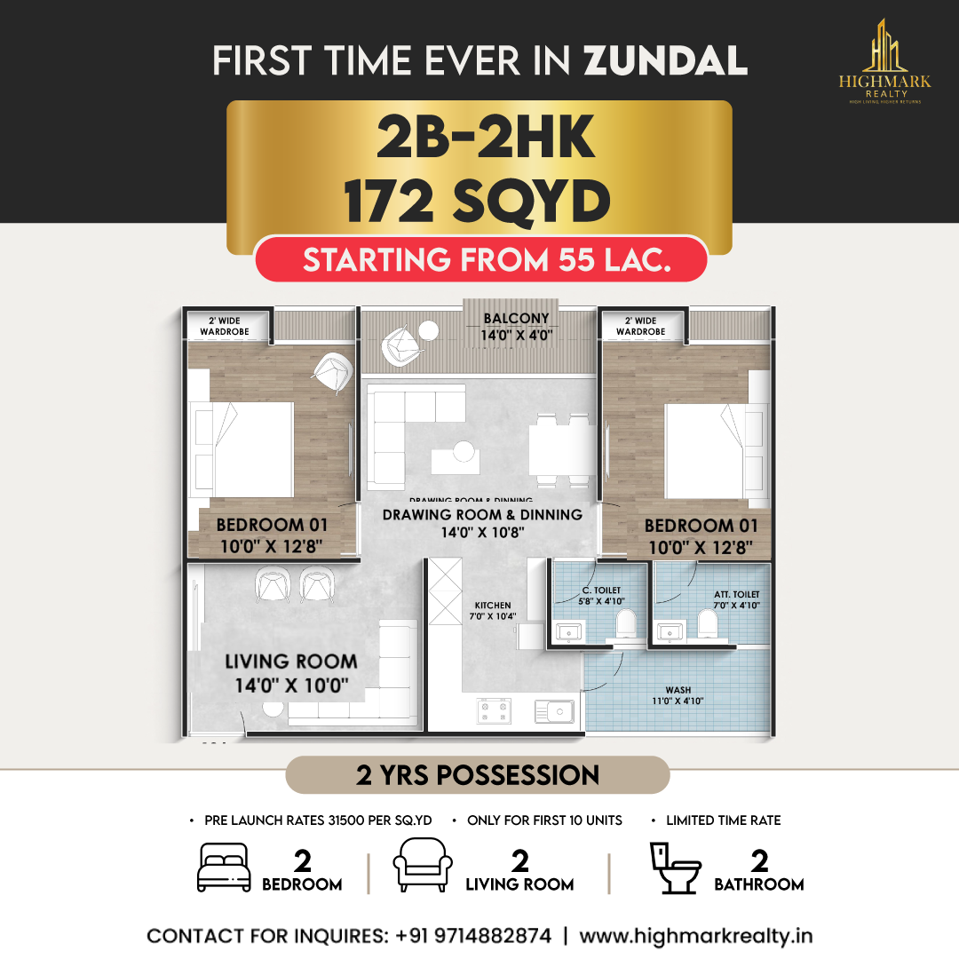 Highmark Realty Meta ad creative for a 2 BHK apartment listing in Ahmedabad